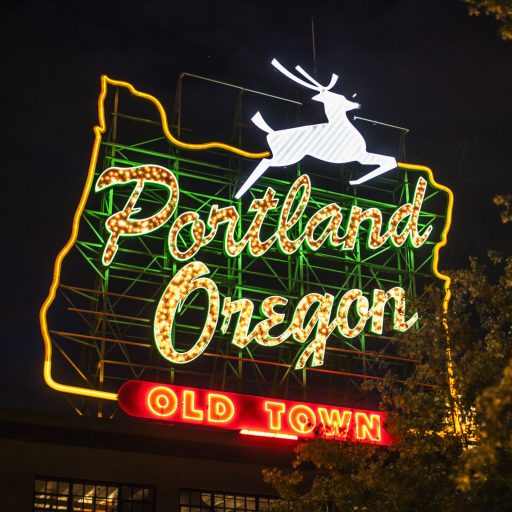 Neon sign for Old Town, Portland, Oregon, US